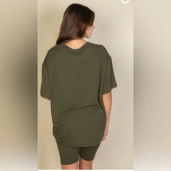 Olive Green Align Matching Set Oversized T Shirt Biker Shorts Lululemon Vuori - Picture 5 of 6